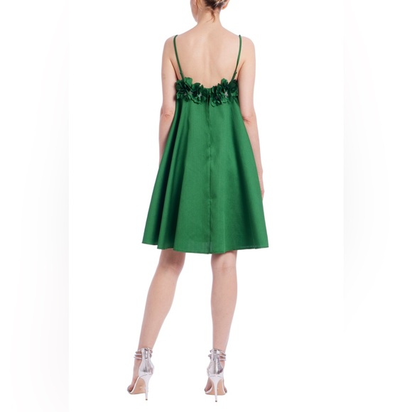 NWT Badgley Mischa Floral Applique Babydoll formal Dress Green Sz 10 - Picture 3 of 12